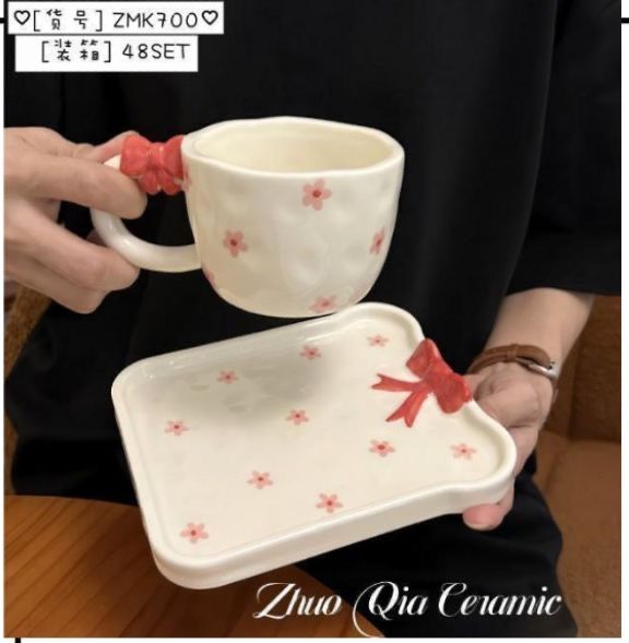 Кружка набор с тарелкой бантик