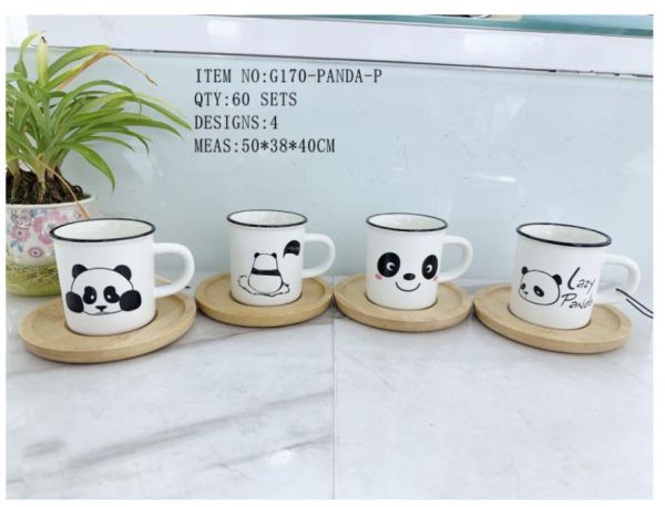 Кружка с тарелкой деревянный для кофе