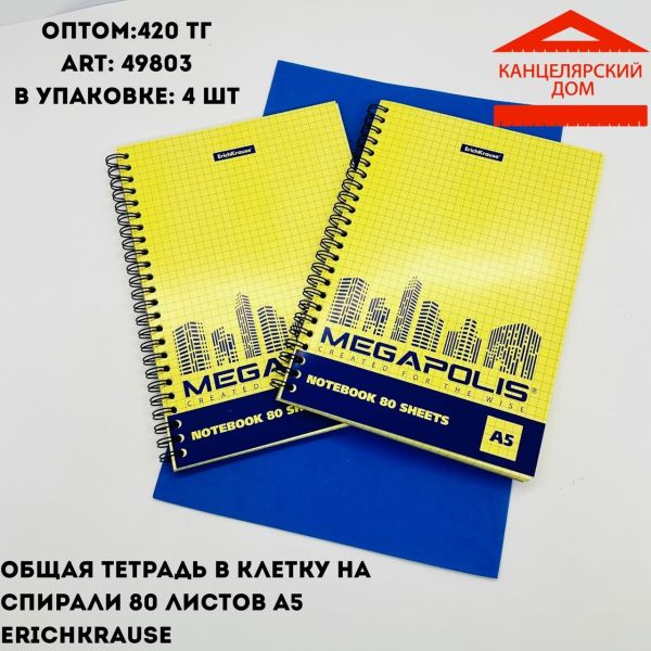 Общая тетрадь в клетку на спирали 48 листов erichkrause 