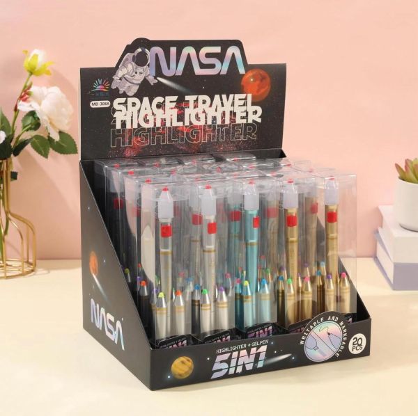 Ручка синий гелевые ракета 2в1 маркер текстовыделитель