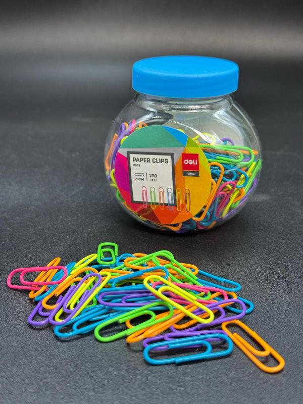 Скрепки цветной 29мм в баночке 200шт